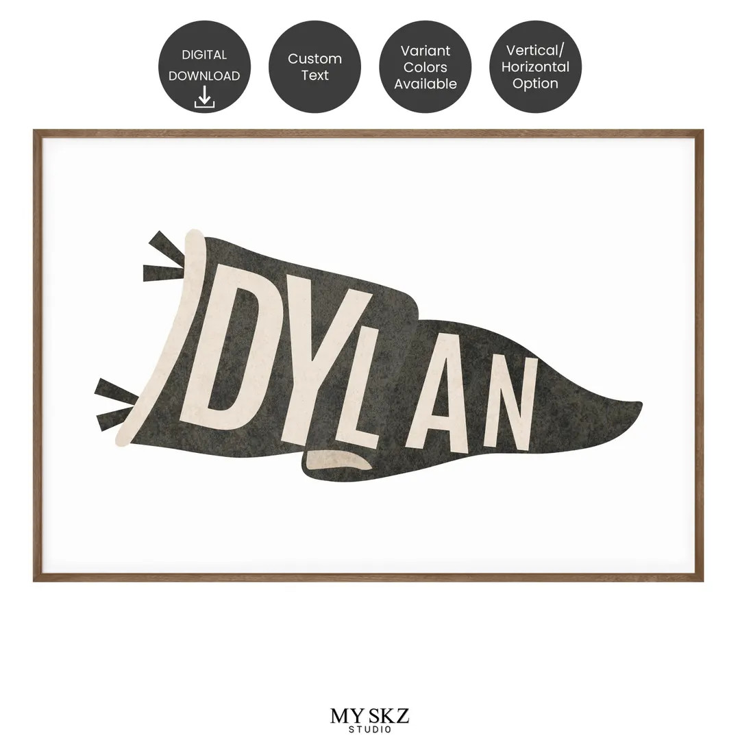 Personalised Name Pennant Flag Printable, Personalized Name Wall Art, Pennant Flag Name Print, Nu... | Etsy (US)