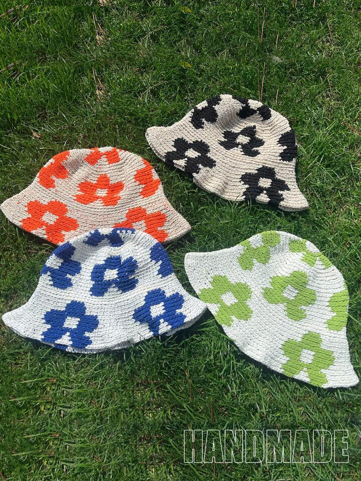 1pc Women's Multicolor Handmade Knitted Hollow Out Flower Design Fashion Fisherman Cap, Suitable ... | SHEIN