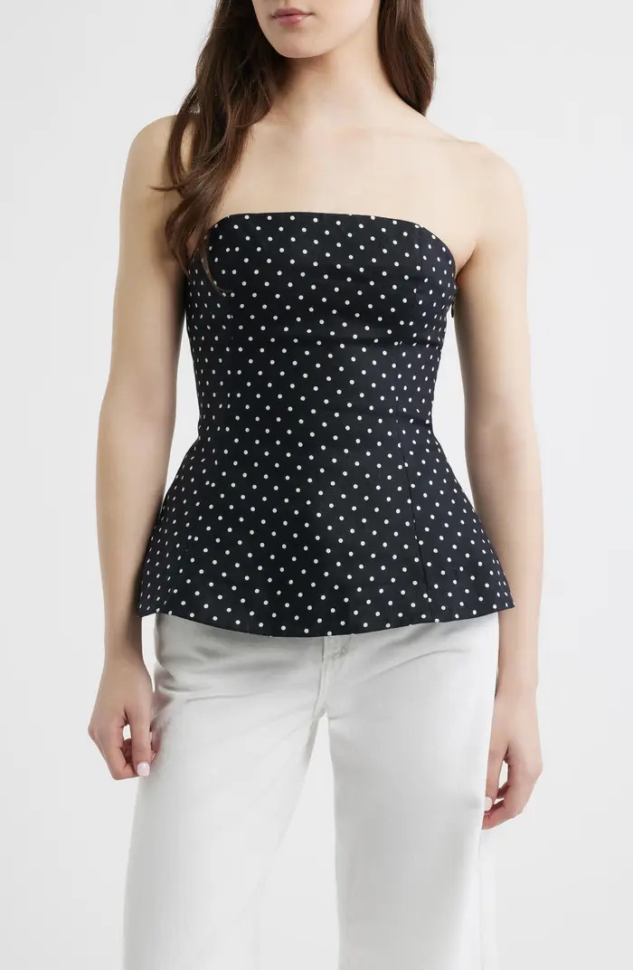 Faithfull the Brand Petro Polka Dot Strapless Linen Peplum Top | Nordstrom | Nordstrom