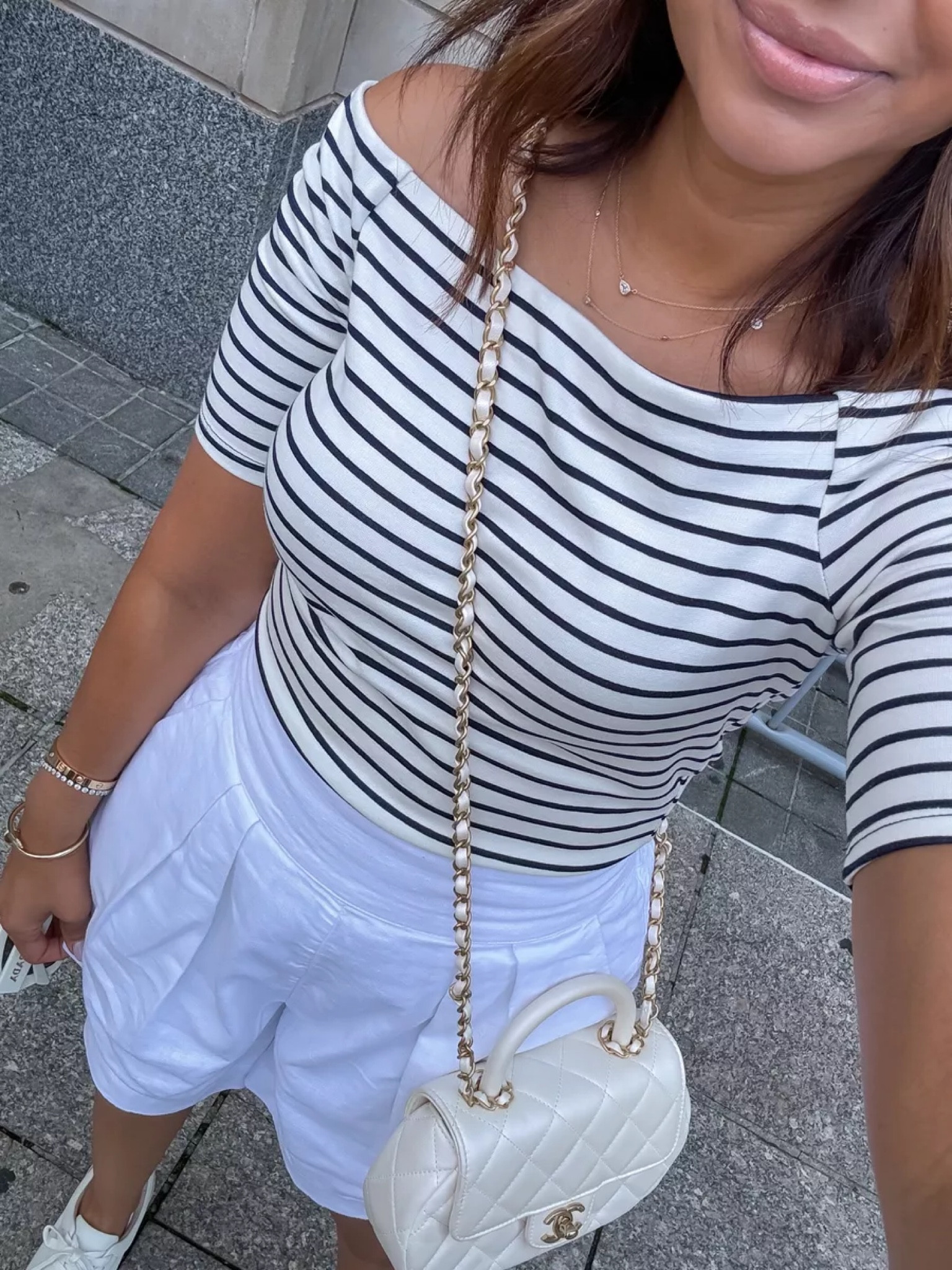 One of my favorite travel outfits! Striped tee is under $10 and so cute. Love the fit of this! Linked similar linen shorts from Abercrombie