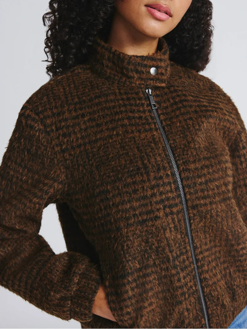 Time and Tru Women's and Women's Plus Faux Wool Bomber Jacket, Sizes XS-2X | Walmart (US)