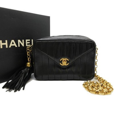 CHANEL CC Mademoiselle 18 Tassel Chain Shoulder Bag Leather Black France M970 | eBay US