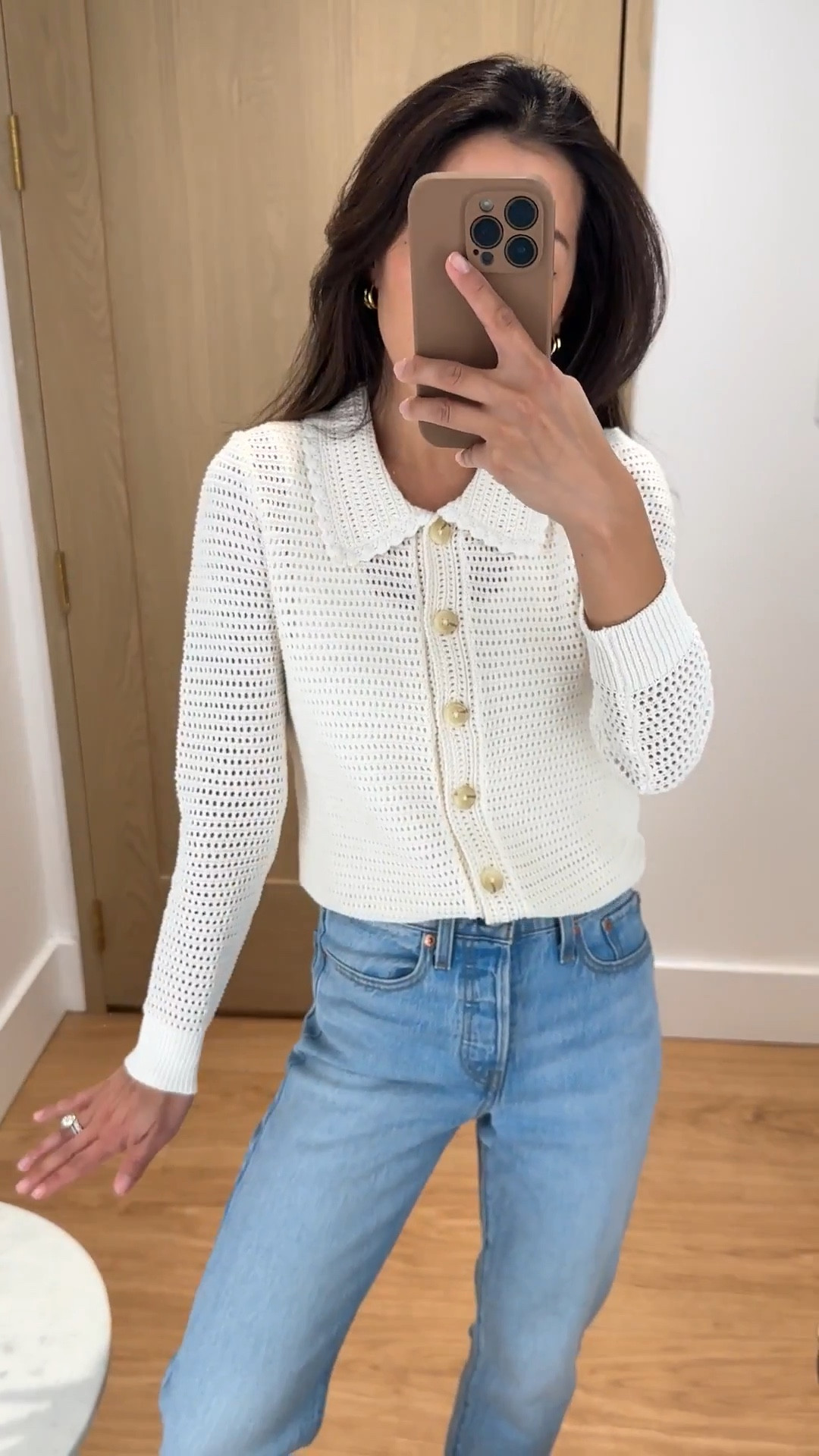 Ann Taylor flash sale alert: everything 50% off today with free ship 

• Petite Crochet-Collar Cardigan in winter white xxs petite , 100% cotton. slimmer fit, I could size up for looser fit. such pretty details and collar 

• Levi's wedgie straight jeans in "fully baked” light wash 24 x 26

Spring sweater try on, petite friendly cardigan 

#LTKWorkwear #LTKFindsUnder100 #LTKSaleAlert