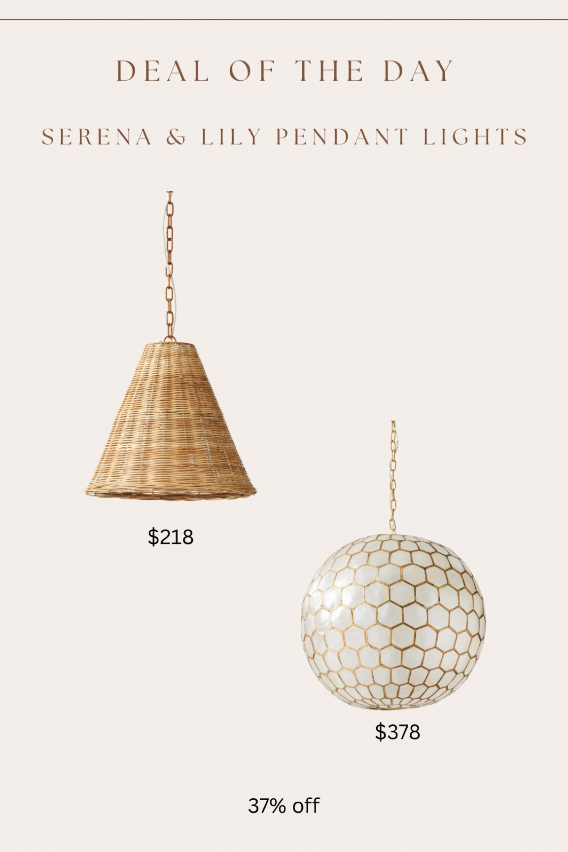 Two of Serena & Lily’s most popular pendant lights are 37% off right now!! 

#LTKSpringSale #LTKsalealert #LTKhome
