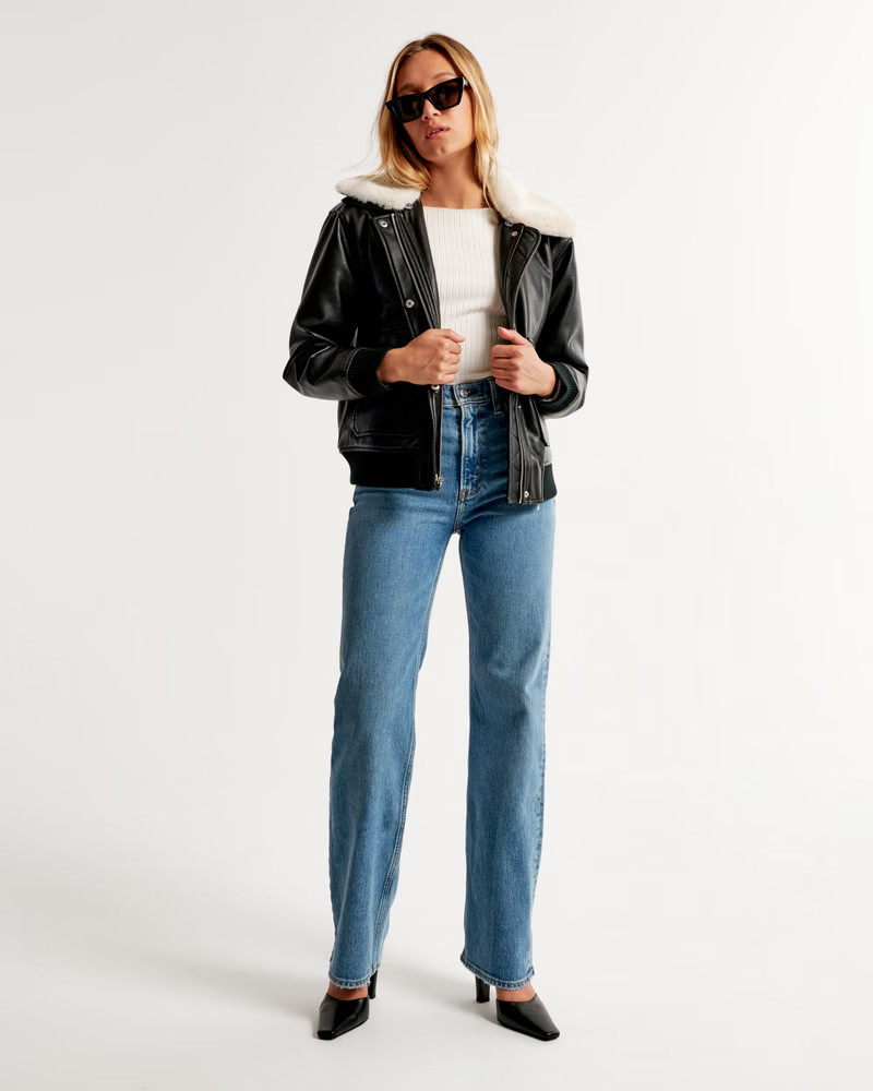 Winterized Vegan Leather Bomber Jacket | Abercrombie & Fitch (US)