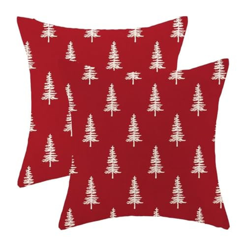 BETGINY Christmas Pillow Covers 18X18 Inch Pack of 2, Christmas Trees Decoration Throw Pillow Linen Farmhouse Xmas Winter Holiday Pillow Cases Cushion for Bedroom Home Sofa-Red | Amazon (US)