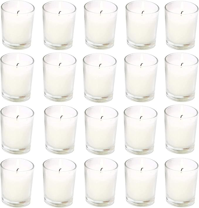 20 Pack Warm White Unscented Clear Glass Filled Votive Candles. Hand Poured Wax Candle Ideal Gift... | Amazon (US)