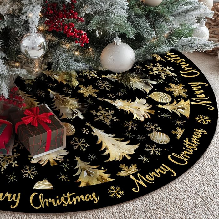 CROWNED BEAUTY Merry Christmas Tree Skirt Collar 48 Inch Xmas Trees Snowflakes Soft Farmhouse Hol... | Amazon (US)