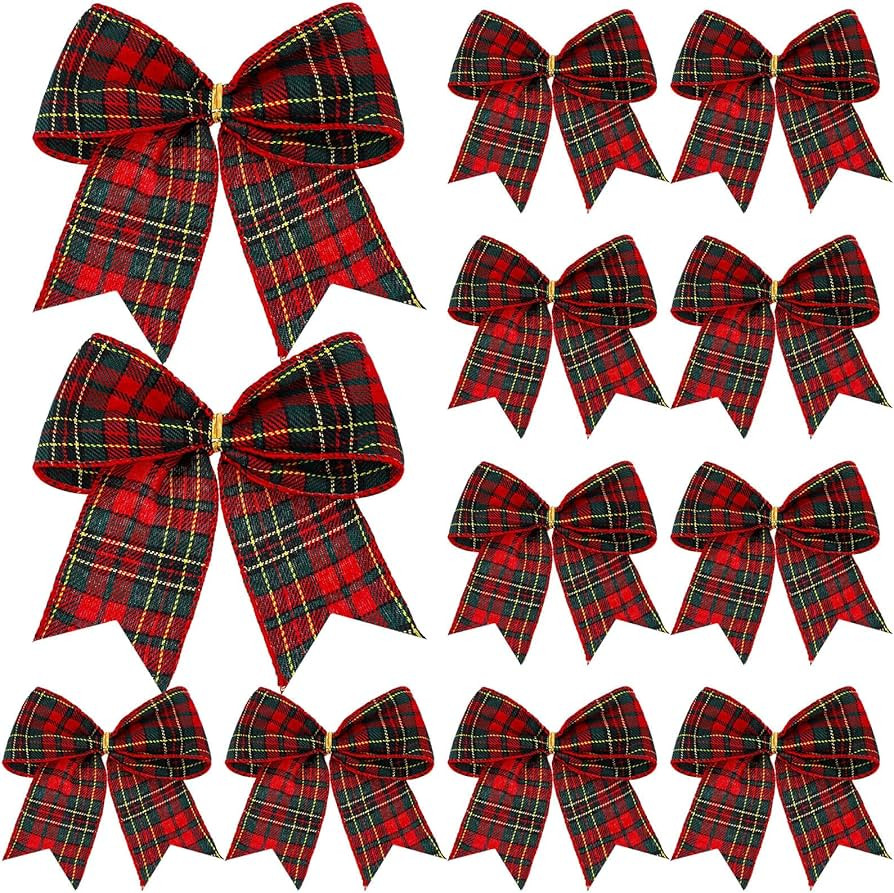 Jetec 12 Pcs Christmas Buffalo Plaid Bows Decorations 6 Inch Christmas Check Plaid Bows Tie Bows ... | Amazon (US)