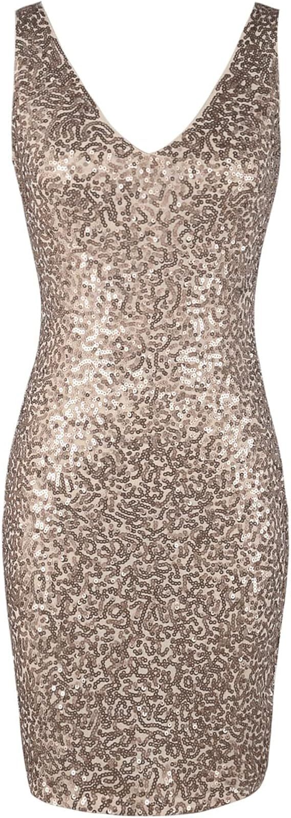 PrettyGuide Women's Sequin Cocktail Dress V Neck Bodycon Glitter Party Dress | Amazon (US)