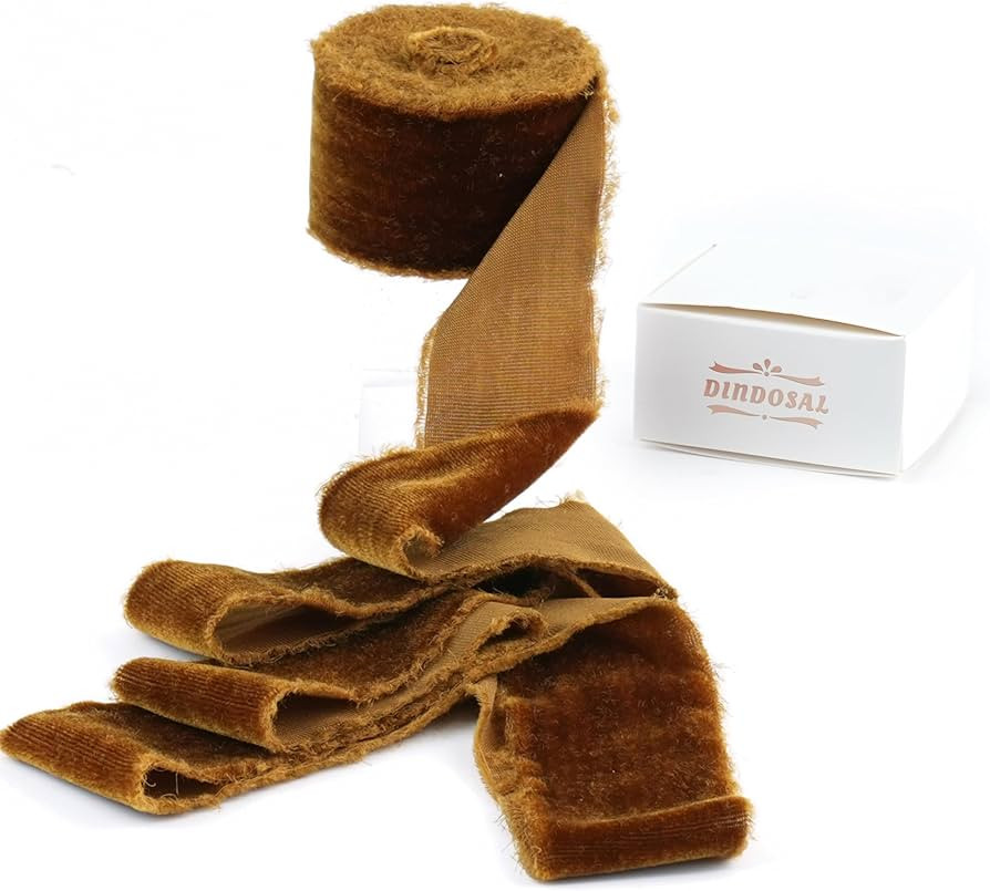 Brown Velvet Ribbon 1.5 inch Dark Brown Frayed Velvet Ribbon Brown Raw Edge Ribbon for Wreaths, C... | Amazon (US)