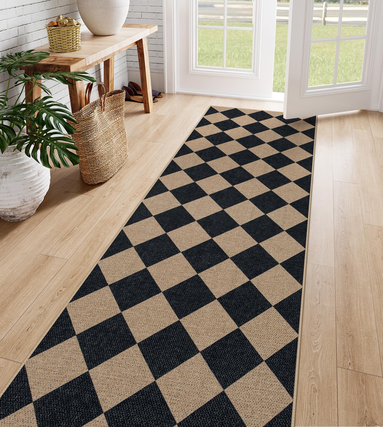 Lahome Checkered Easy Jute Runner Rug, Carpet Runners for Hallway 8ft Washable Rug Non Slip Kitch... | Amazon (US)