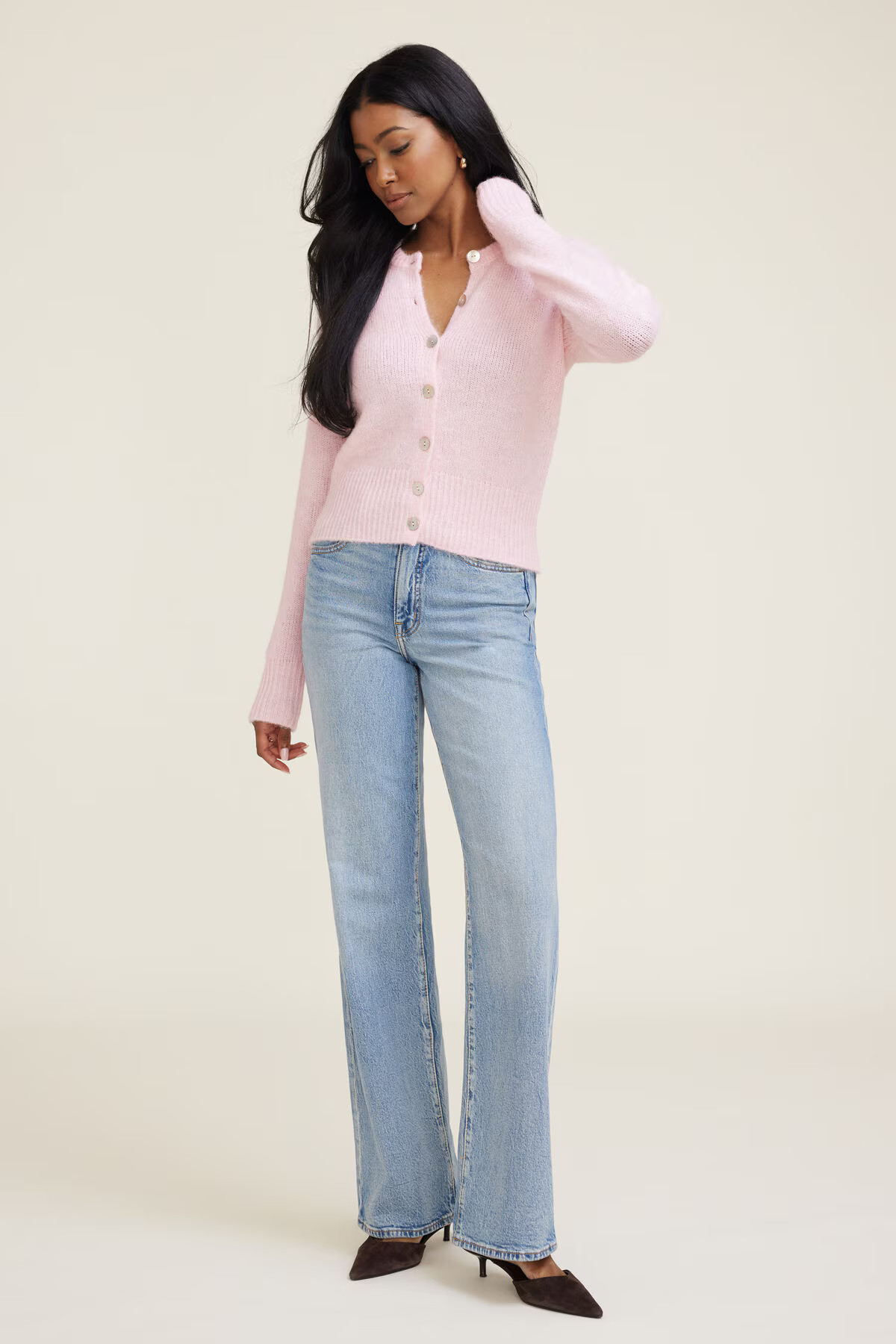 Amanda Hairy Crewneck Cardigan | Dynamite Clothing