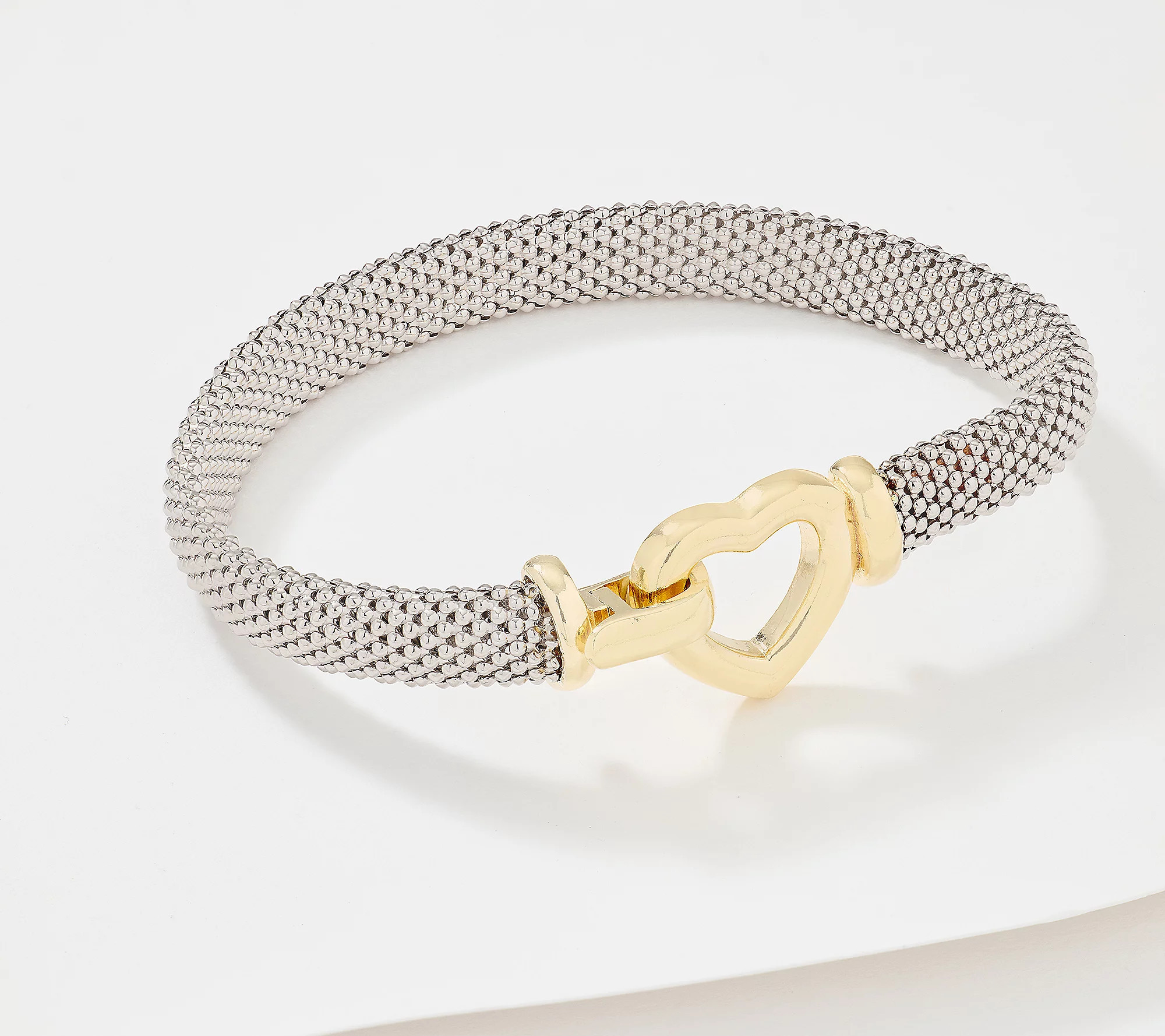 Silver Style Two-Tone Polished Heart ClaspBracelet, Sterl | QVC