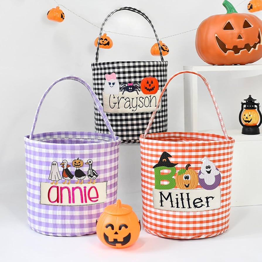 Personalized Halloween Trick or Treat Bags, Kids Embroidery Name Candy Bucket, Snack Grocery Bags... | Amazon (US)