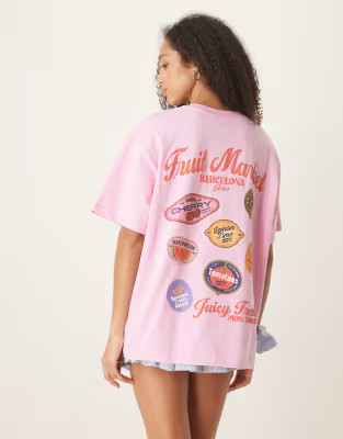 ASOS DESIGN oversized t-shirt with fruit market graphic in light pink | ASOS (Global)
