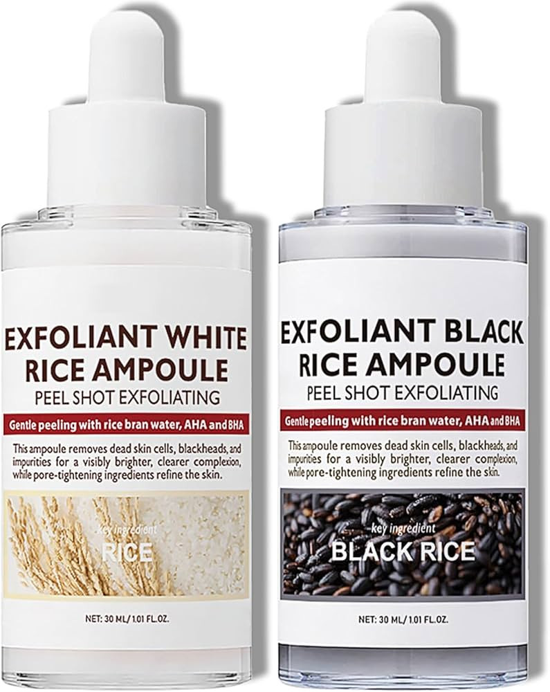 2PCS Peel Shot Glow Rice Ampoule Duo, Rice Exfoliating Ampoule Set, Black and White Rice Exfolian... | Amazon (US)