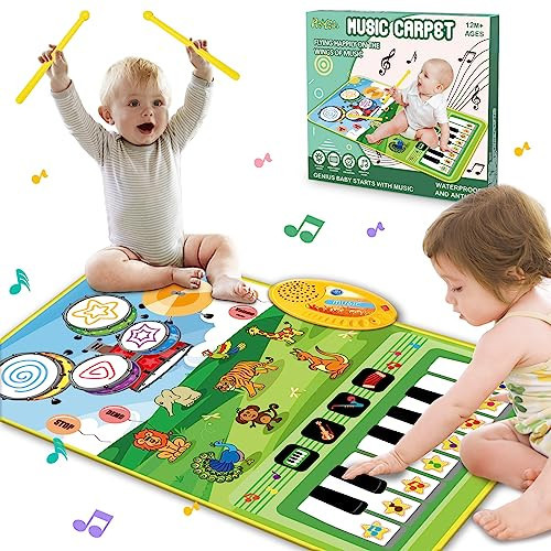 PRAGYM 1 Year Old Girl Birthday Gift, 2 in 1 Baby Musical Toys for 1 Year Old, Toddler Piano & Drum Mat with 2 Sticks as Early Educational Toys, First Birthday Gifts for 1 2 Year Old Girls & Boys | Amazon (US)