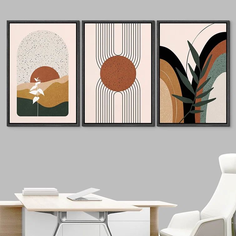 Mid-Century Modern Geometric Abstract Sun And Tropical Plants Framed Canvas Wall Art Framed On Ca... | Wayfair North America