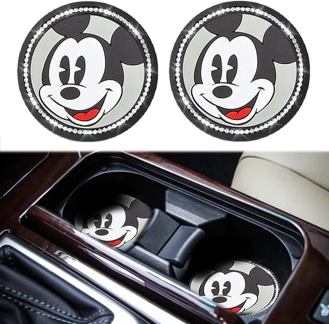 2PCS Car Cup Holders Coasters Mickey Mouse,Black Silicone Anti-Slip Car Coasters Car Interior Acc... | Amazon (US)