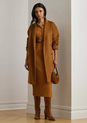 Lauren Ralph Lauren Women's Double-Breasted Wool-Blend Cocoon Coat, Brown, 4 | Belk