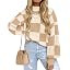 ZESICA Women's 2023 Fall Fashion Turtleneck Long Sleeve Striped Ribbed Knit Loose Pullover Sweate... | Amazon (US)