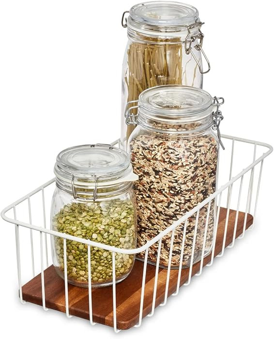 iDesign The Ría Safford Collection Wire Basket with Acacia Wood, 16" x 8" x 5" | Amazon (US)