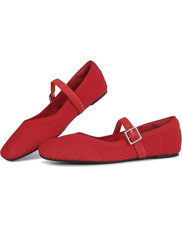 CELNEPHO Flats for Women Square Toe Ballet Flats Shoes Comfortable Dressy Knit Flats for Women Ar... | Amazon (US)