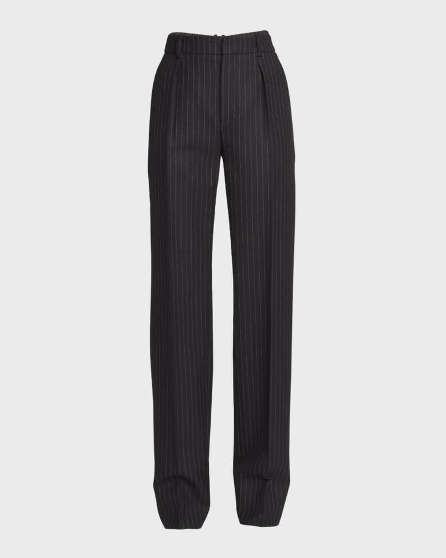 Pleated Straight-Leg Pinstripe Pants | Neiman Marcus