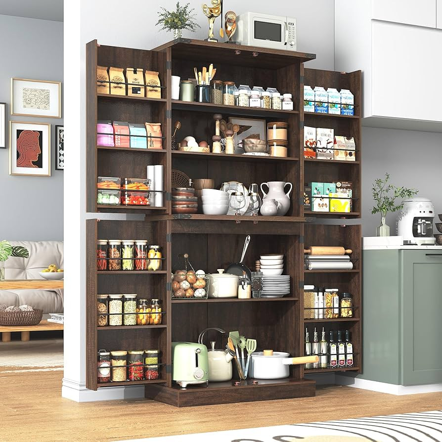 Farmhouse Kitchen Pantry Cabinet, 71" Tall Storage Cabinet with Adjustable Shelves & 4 Barn Doors... | Amazon (US)