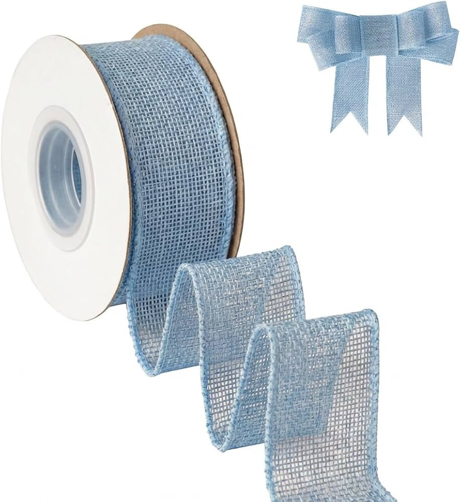 Light Blue Burlap Wired Ribbon, Solid Ribbon with Wire Edge for Big Bow, Wreath, Tree Decoration,... | Amazon (US)