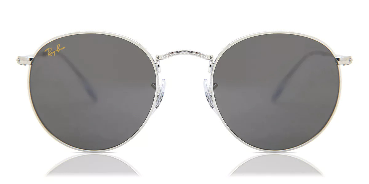 Ray-Ban RB3447 Round Metal 9198B1 Men's Sunglasses Silver Size 47 | SmartBuyGlasses Global