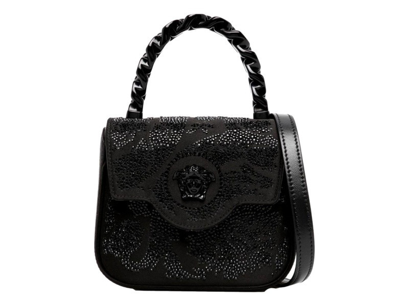Versace La Medusa Crystal Black Silk Mini Top Handle Crossbody Bag | JTV Jewelry