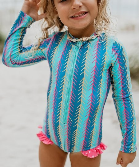 Teal & Pink Stripe One-Piece Rashguard - Infant, Toddler & Girls | Zulily