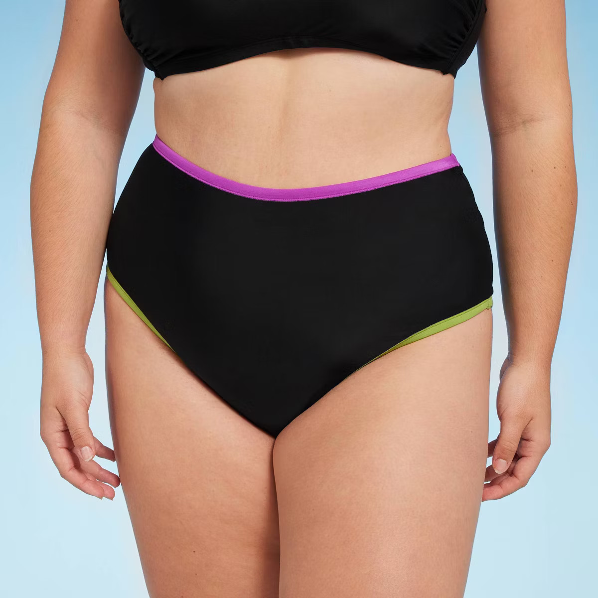 Women's Contrast Binding High Waist Bikini Bottom - Shade & Shore™ Black 1X | Target
