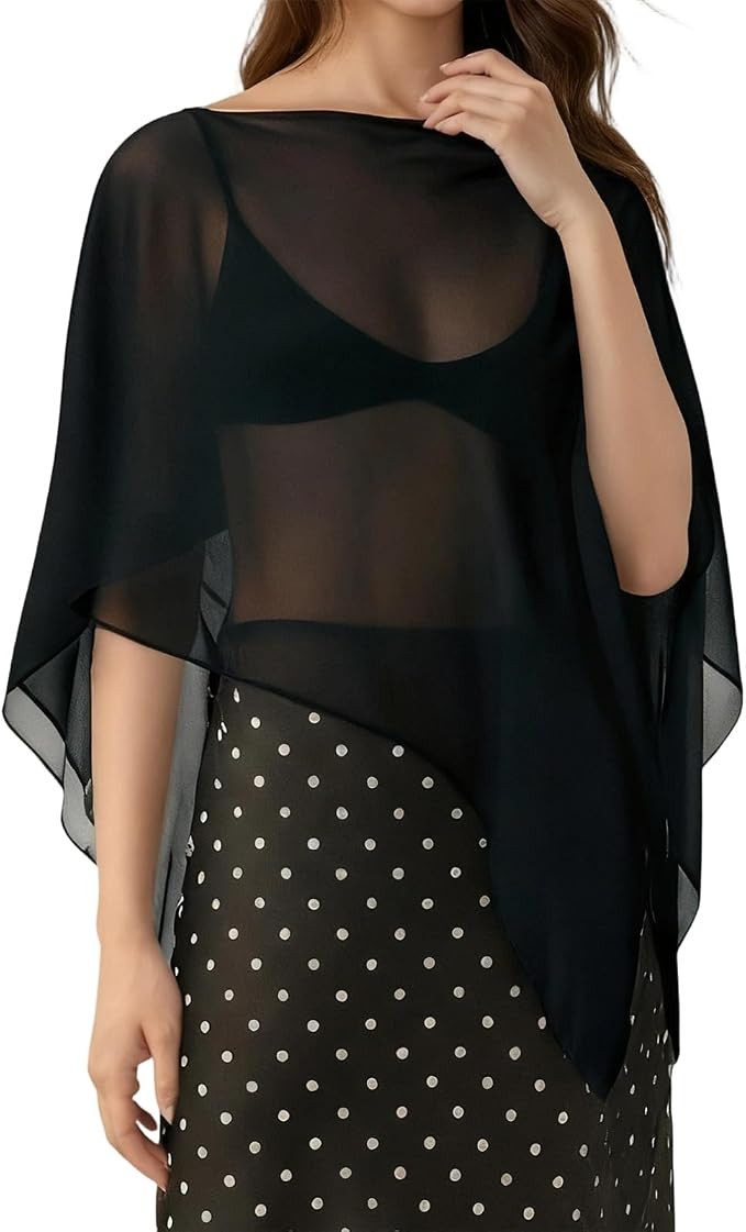 Women's Sexy Sheer Poncho Top Lightweight See Through Shawl Shrug Cape Top Summer Mesh Off Should... | Amazon (US)