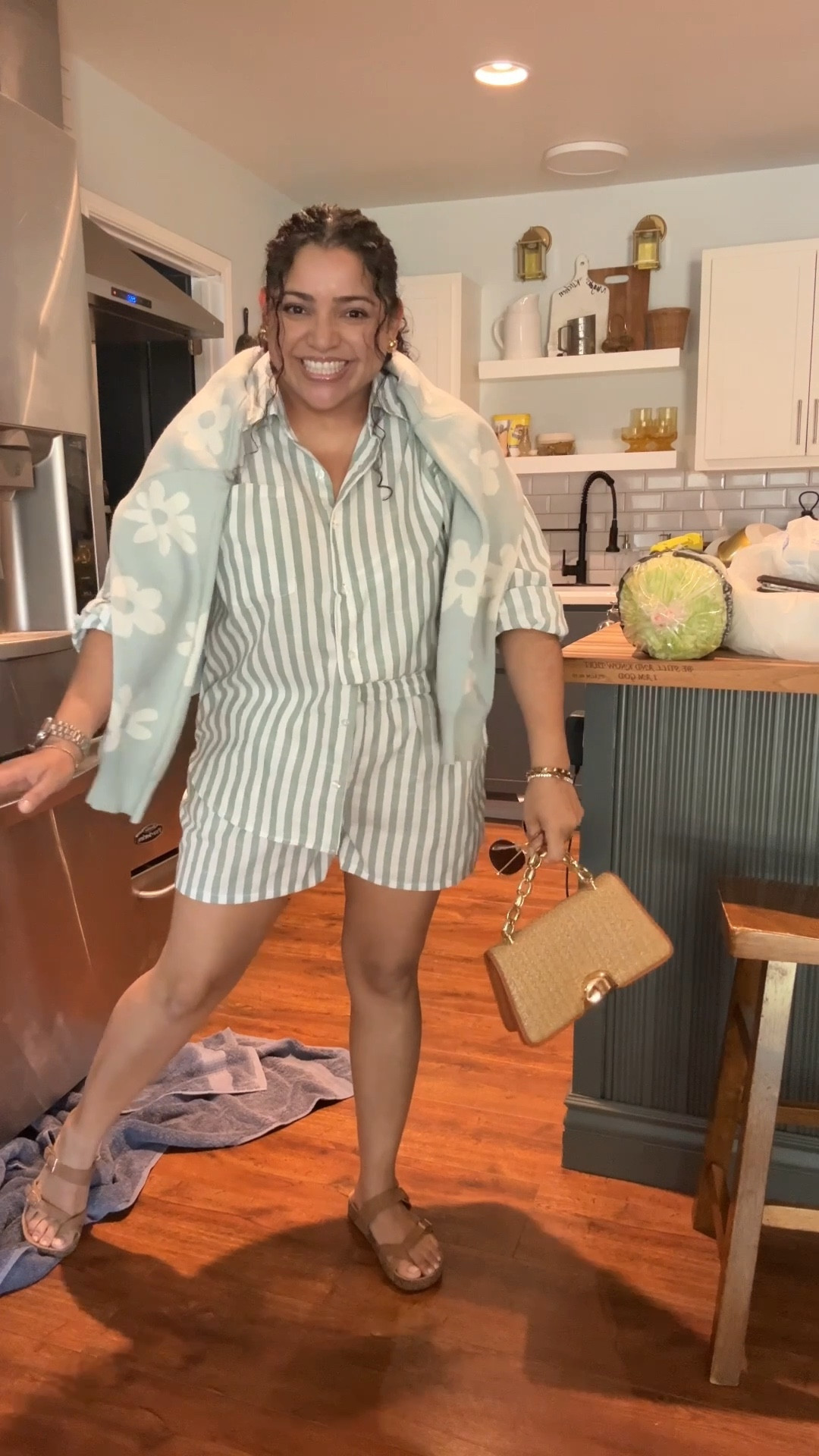 Spring casual look! Striped short set, floral sweater, wicker purse and sandals! 

#LTKPetite #LTKSeasonal #LTKMidsize