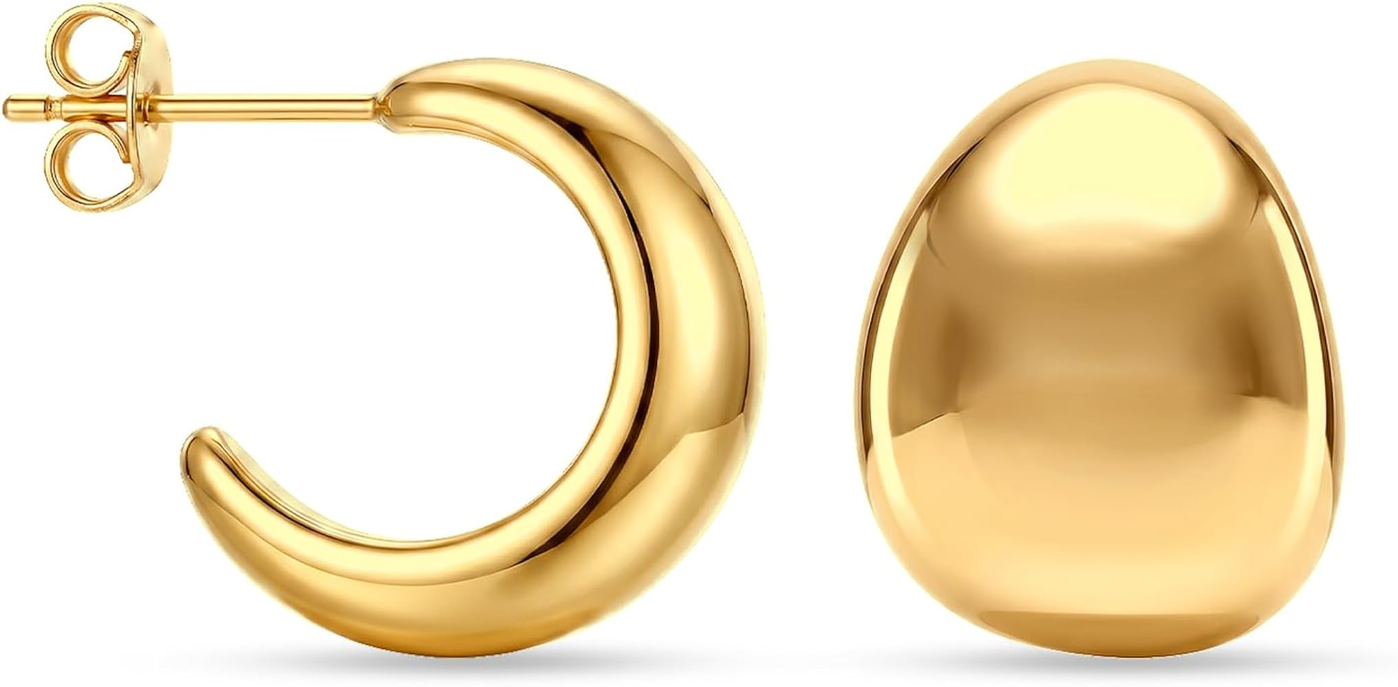 Chunky Hoop Earrings for Women - 14K Gold Plated C-Shape Hoop Earrings | Puffy Dome Statement Hoo... | Amazon (US)