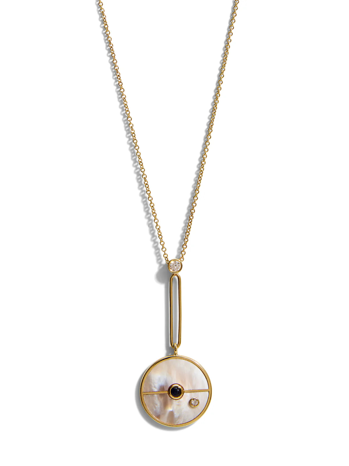 Signature White Mother of Pearl & Blue Sapphire Compass Yellow Gold Necklace | YLANG 23