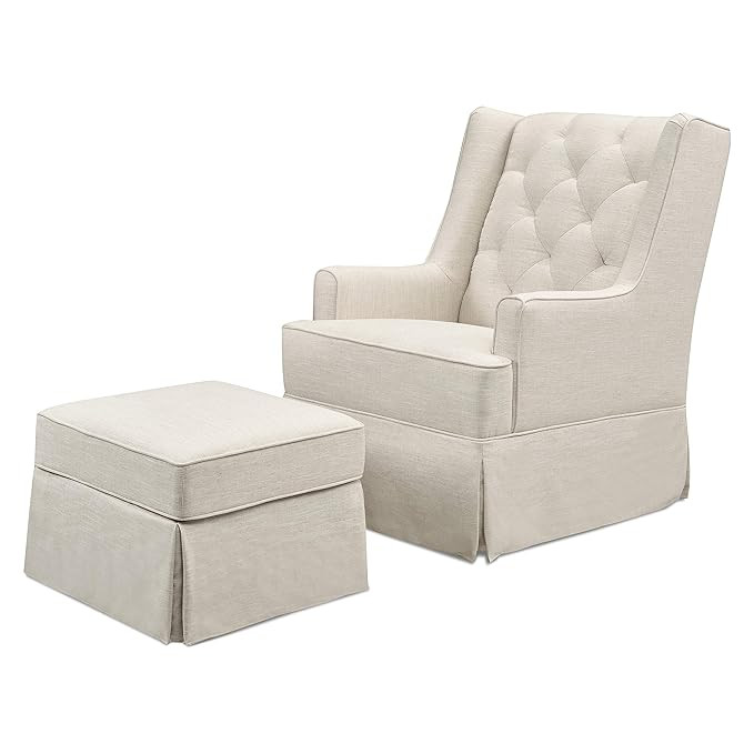 Million Dollar Baby Classic Sadie Swivel Glider with Storage Ottoman in White Linen, Greenguard G... | Amazon (US)