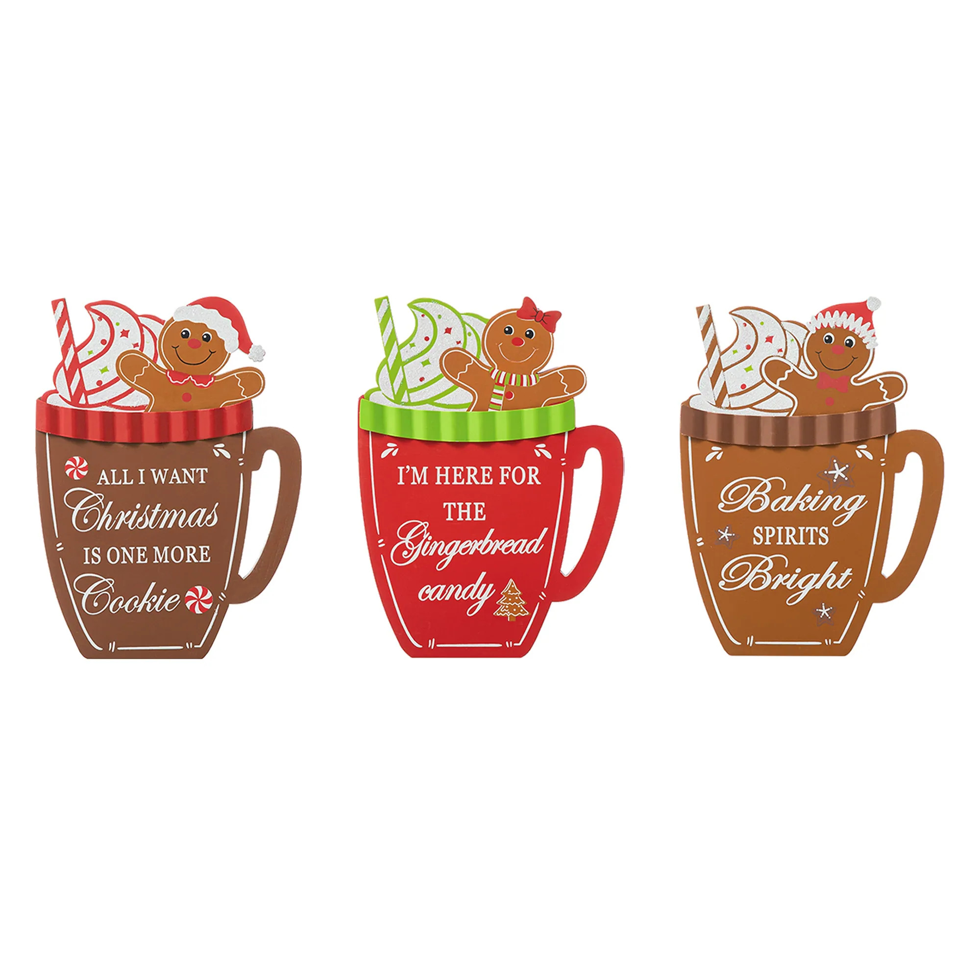 Glitzhome Set of 3 8"H Christmas Wooden Gingerbread Man Mug Table Decor | Bed Bath & Beyond