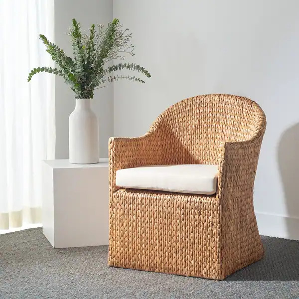 SAFAVIEH Couture Solomon Water Hyacinth Rattan Woven Accent Dining Chair (Fully Assembled) - 26" ... | Bed Bath & Beyond