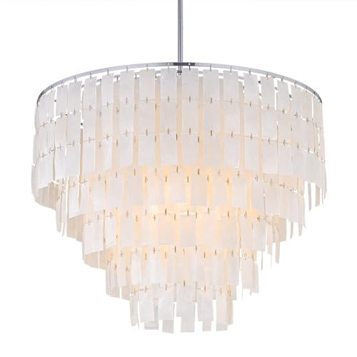 TOCHIC Capiz Shell Chandelier, 6-Light Chandelier for Dining Room, Coastal Chandelier with Natural Shells, Round Boho Light Fixtures for Bedroom, Living Room, Kitchen and Foyer, Chrome, W-23.62" | Amazon (US)