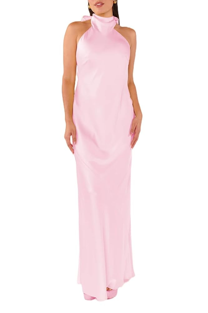 Flowy Halter Bodycon Maxi Dress Sexy Backless Sleeveless Tie Neck Dresses Y2k Boho Ruffle Trim Ti... | Amazon (US)