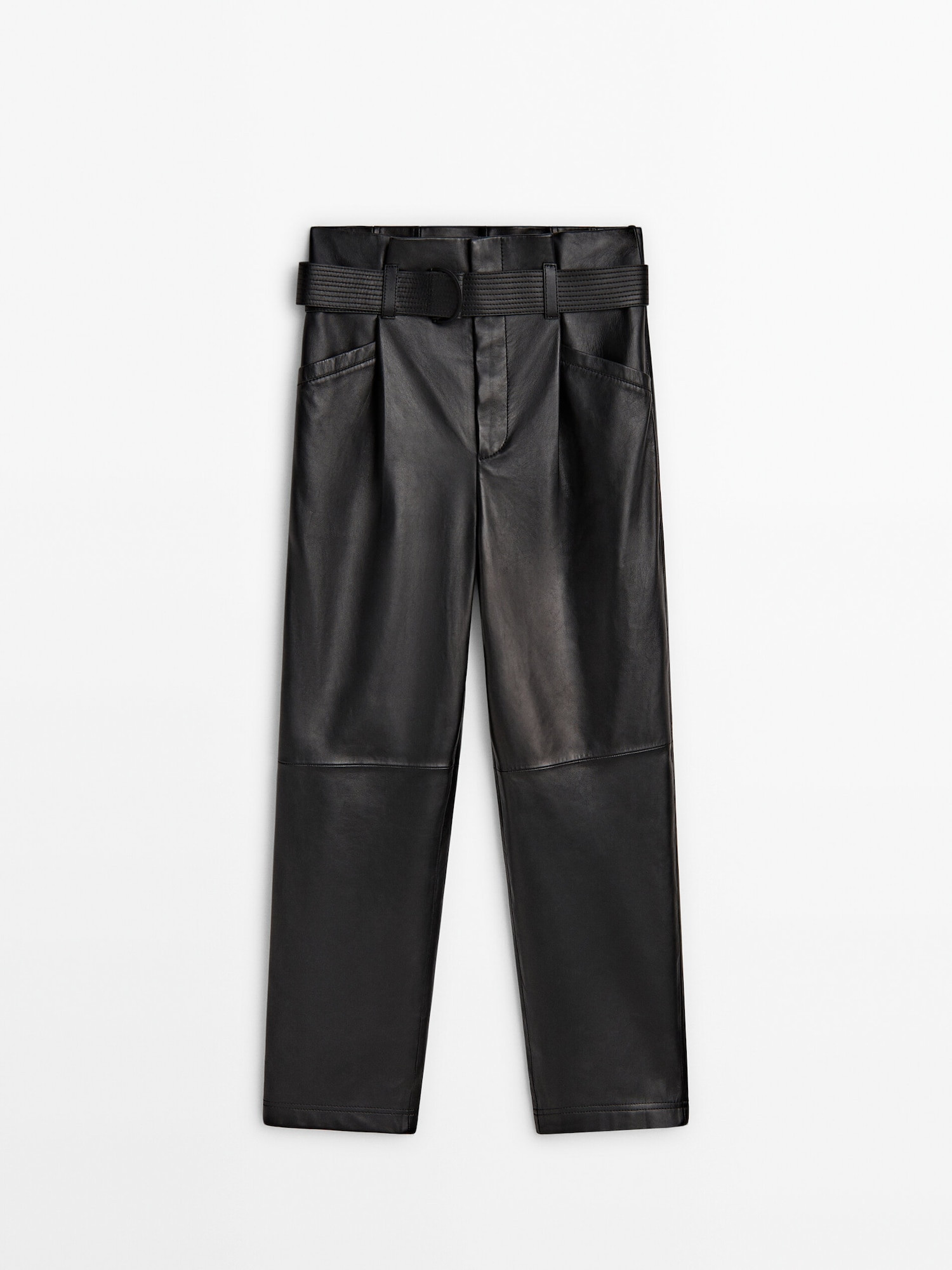 Black nappa leather paperbag trousers | Massimo Dutti US