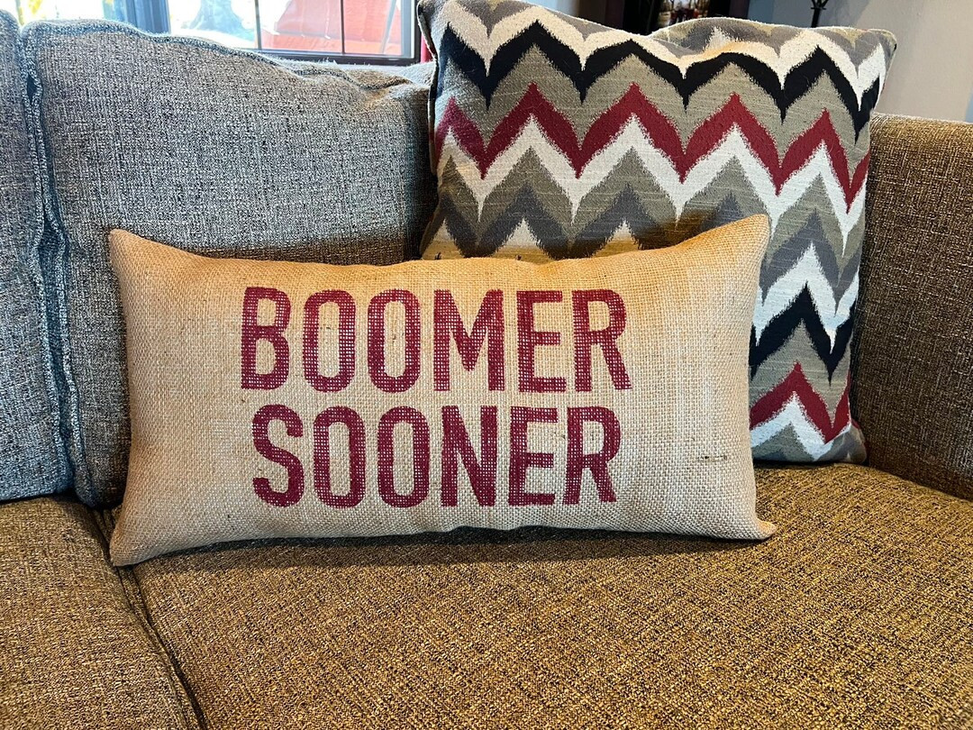 Boomer Sooner Burlap Pillow University of Oklahoma Pillows - Etsy | Etsy (US)