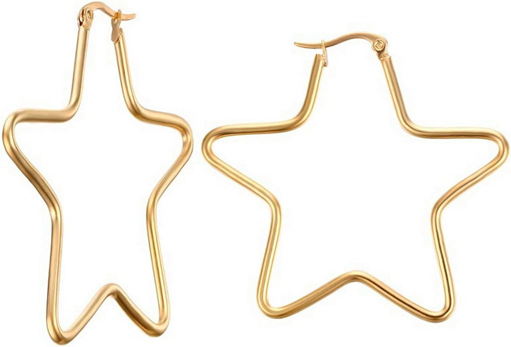 MengPa Hoop Earrings for Women Black Gold Plated Loops Drop Earring Fashion Jewelry | Amazon (US)