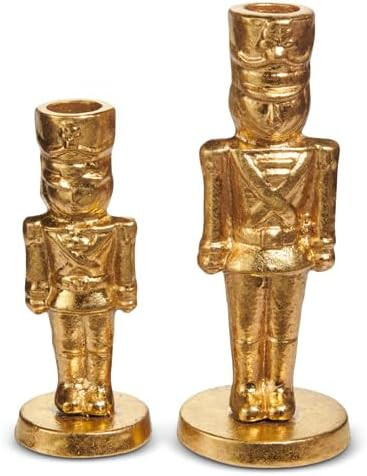 Gold Nutcracker Candlesticks (Set of 2 pcs) 7 Inch and 5 Inch High - Holds Taper Candles | Amazon (US)