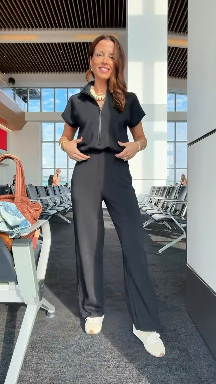 My travel outfit of the day. Airport outfit. Casual outfit. Elevated casual outfit. Spanx jumpsuit (bathroom-friendly) in XS petite. Code LISAMARIEXSPANX on first time purchases. XS in slouchy denim jacket. Alo mule sneakers are TTS. MX Wallace quilted tote bag in medium, color ‘terracotta’.

#LTKTravel #LTKgrwm #LTKootd