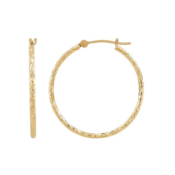 Brilliance Fine Jewelry 10K Yellow Gold 1.52MM x 28MM Hollow Round Diamond-Cut Hoop Earrings - Wa... | Walmart (US)